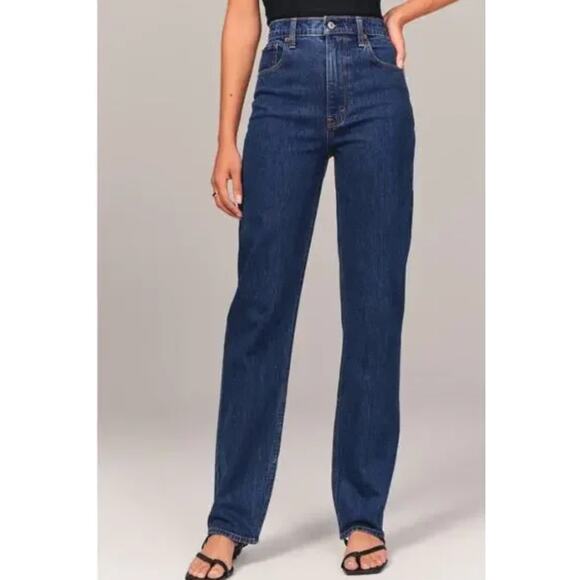 Abercrombie & Fitch 90's Straight Ultra High Rise Jeans Dark Denim 26 US 2 - Picture 1 of 5